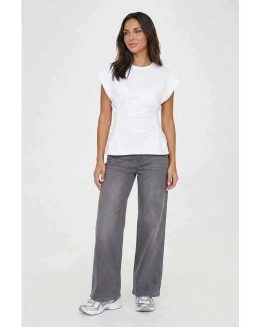 Boohoo White Petite Pleat Waist Peplum T-Shirt