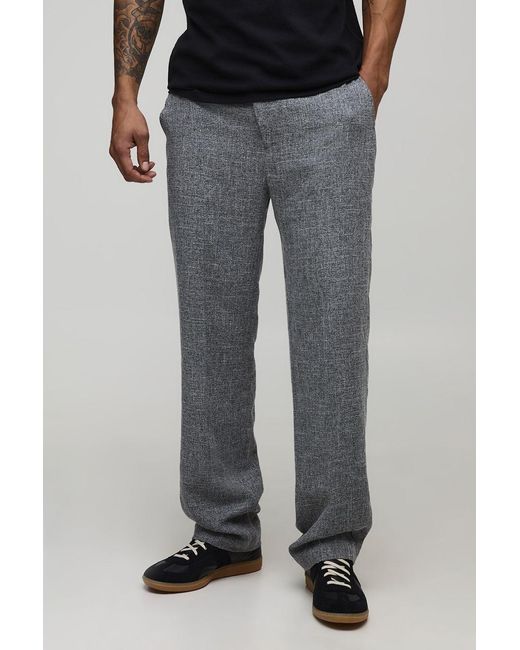 BoohooMAN Gray Relaxed Fit Half & Half Waistband Tweed Pants for men