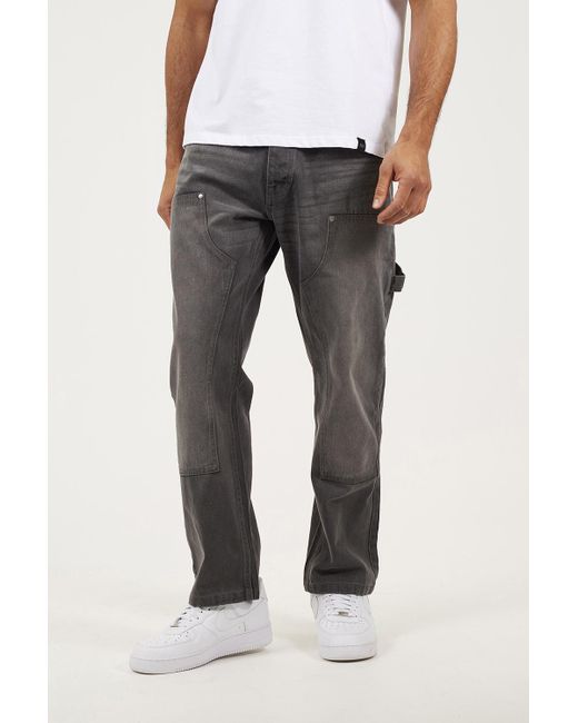 Brave Soul Gray Loose Fit Carpenter Style Denim Jeans for men