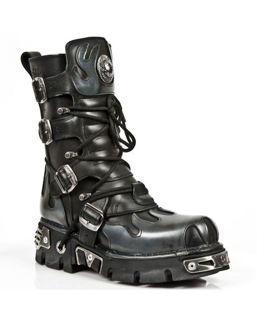 New Rock Black Flame Accented/ Leather Boots-591-S2