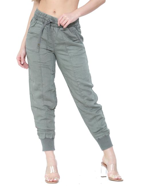 Marks & Spencer Ex M&s Dames Linnen Gebreide Broek Khaki in het Blue