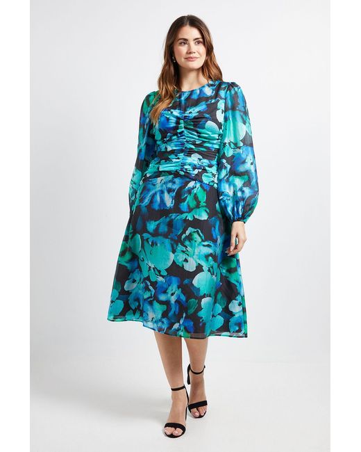 Wallis Blue Floral Ruched Midi Dress