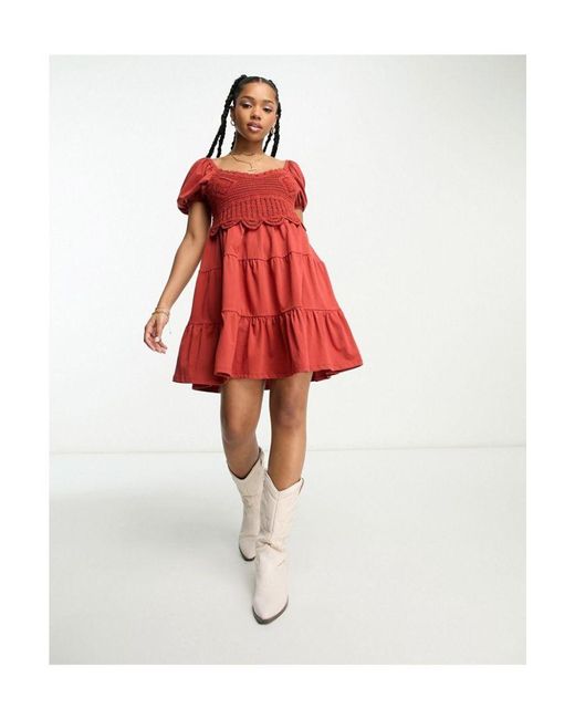 ASOS White Cap Sleeve Mini Dress With Crochet Bodice And Tiered Skirt
