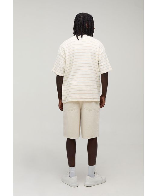 BoohooMAN Natural Oversized Striped Short Sleeve Waffle T-Shirt for men