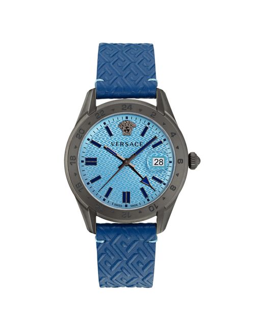 Versace Blue Greca Time Gmt Watch Ve7C00423 Leather (Archived) for men