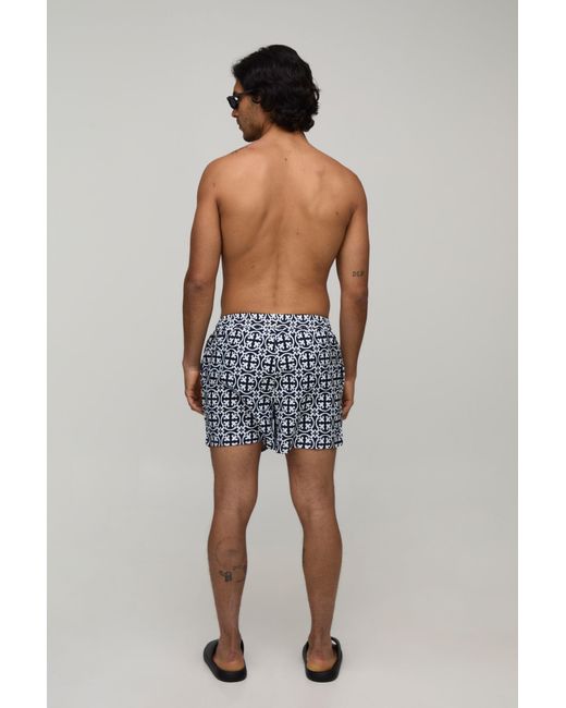 BoohooMAN Black Abstract Printed Short Length Swim for men