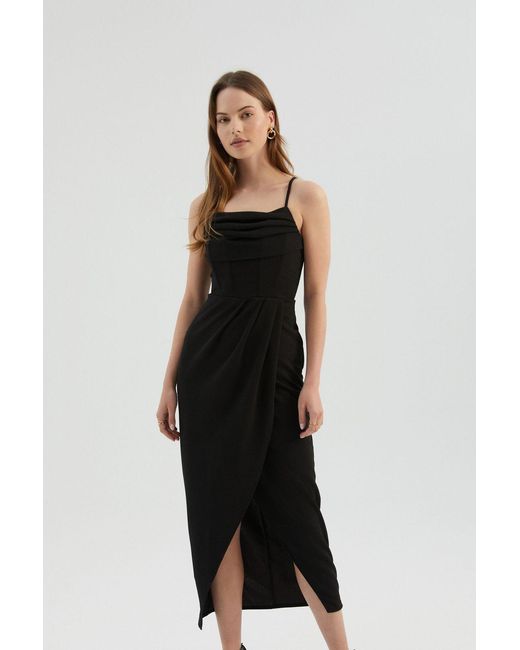 Hiccup Black Spaghetti Strap Ruched Maxi Dress With A Side Slit