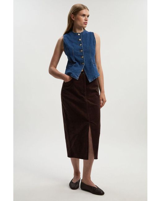 Karen Millen Blue Stretch Cord Midi Pencil Skirt
