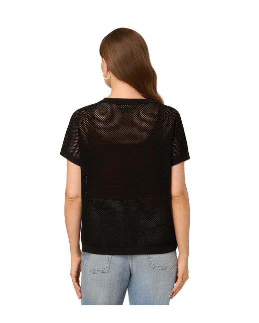 Adrianna Papell Black Dolman Mesh Sweater