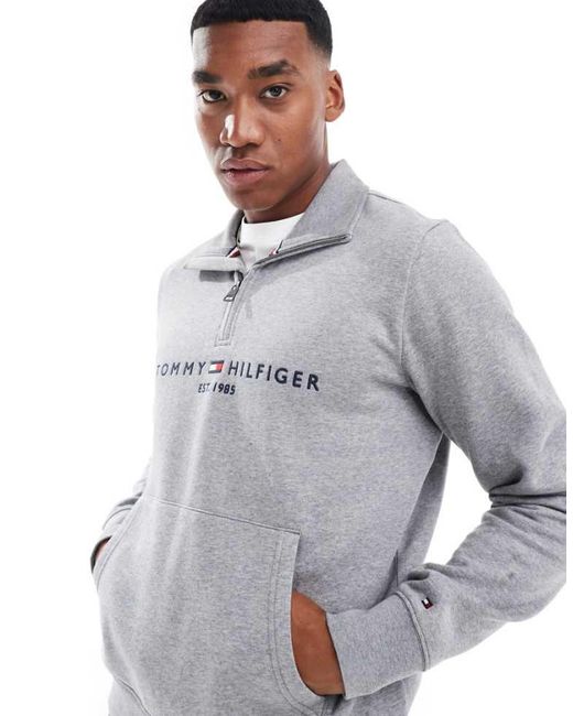Tommy Hilfiger Gray Logo Half Zip Sweatshirt for men