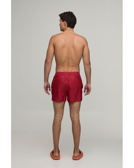 BoohooMAN Red Side Stripe Panelled Applique Short Length Swim for men