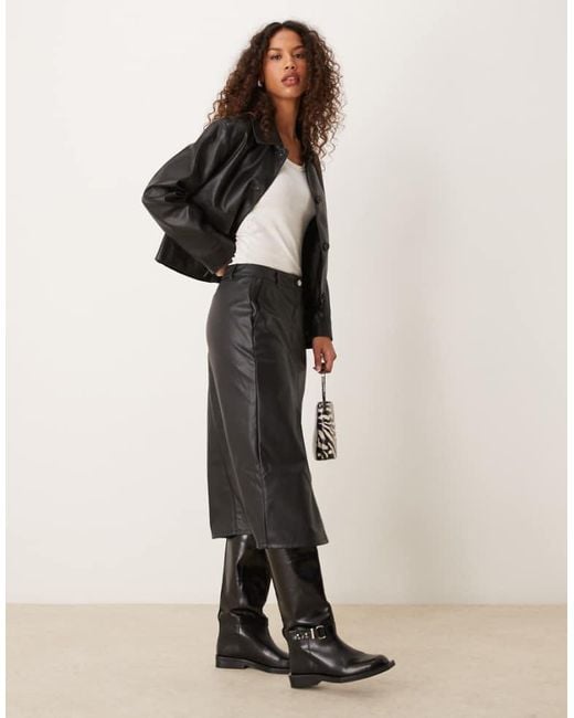 Jdy Black Faux Leather Midi Skirt