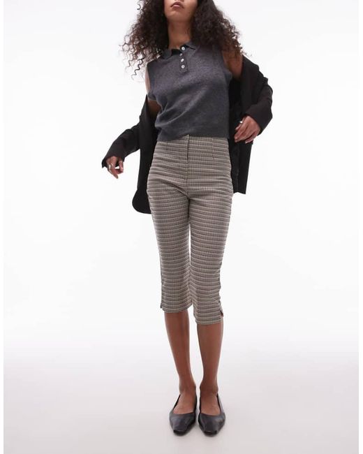 TOPSHOP Multicolor Bengaline Check Capri Trouser