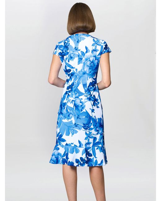 Gina Bacconi Blue Hilda Printed Crepe Dress