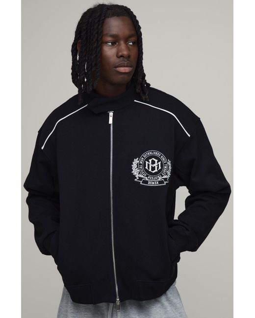 BoohooMAN Black Boxy Fit Biker Neck Colour Block Moto Jersey Jacket for men