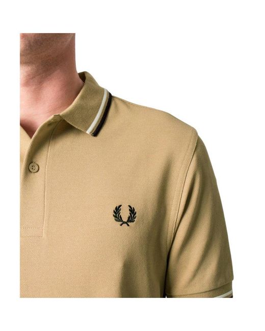 Fred Perry Natural M3600 Twin Tipped Polo Shirt Warm Stone Cotton for men