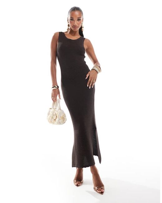 French Connection Brown Momo Nellis Crochet Maxi Dress