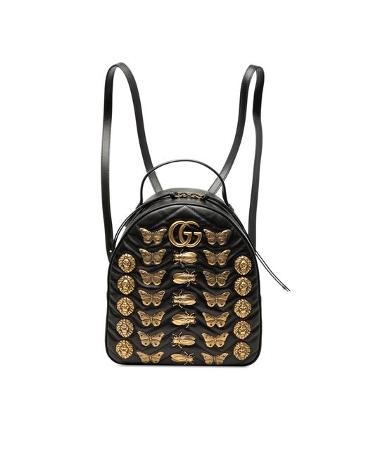 Gucci Black Pre-Owned Small Gg Marmont Matelasse Leather Animalier Backpack