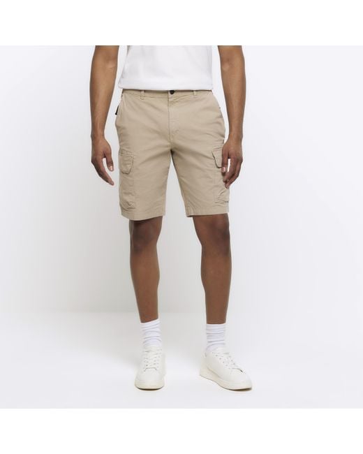 River Island Natural Cargo Shorts Regular Fit Material_Cotton for men