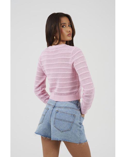 Brave Soul Red Stitch Detail Crew Neck Cardigan