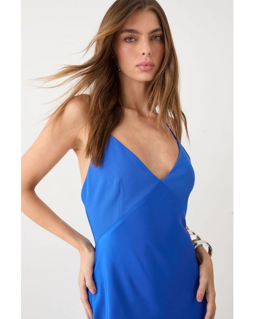 MissPap Blue Premium Bust Panel Satin Bias Maxi Dress