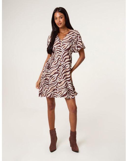 Blue Vanilla Pink Button Front Shirred Waist Mini Dress