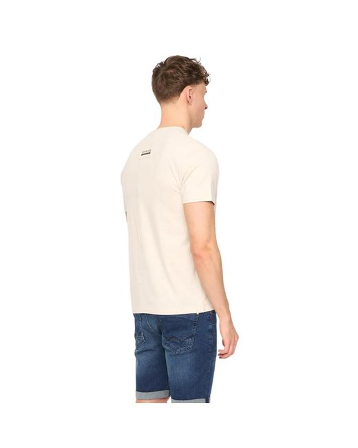 Duck and Cover White Tatick Brushed Cotton T-Shirt (Light Stone) for men