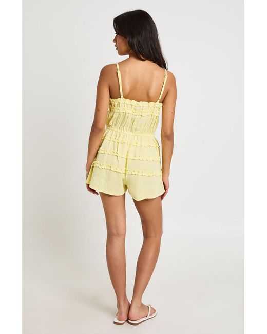 Boohoo Yellow Textured Shirred Detail Playsuit