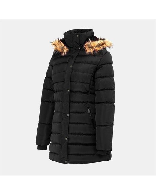 I Saw It First Black Solid Patterned Hooded Snap Button Ribbed Cuff Parka Jacket