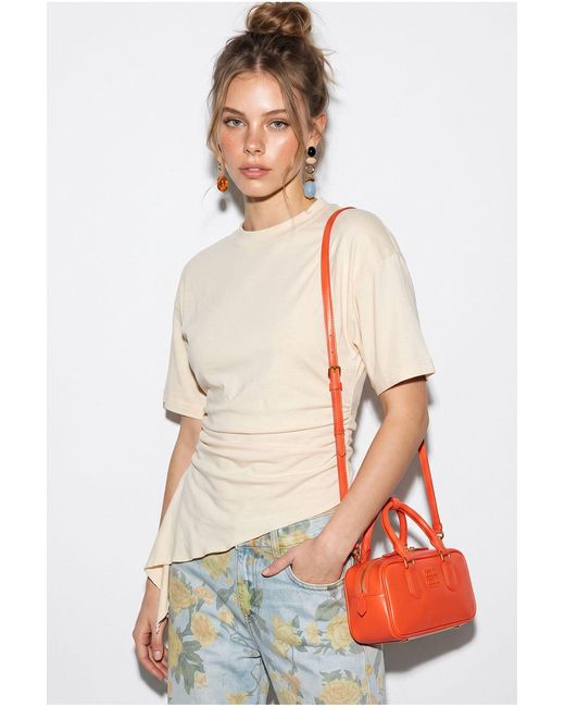 Bianco Lucci White Fitted Jersey Blouse With Drape Detail