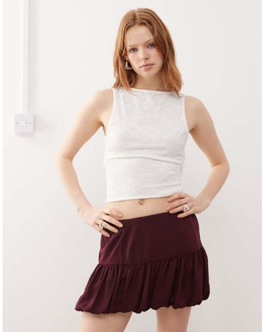 Reclaimed Vintage Brown Lace Slash Neck Top With Tie Back