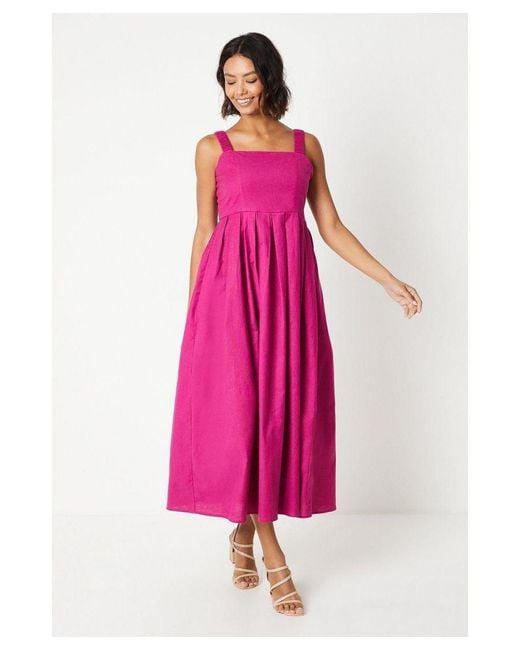 Dorothy Perkins Pink Ruched Straps Sleeveless Midi Dress