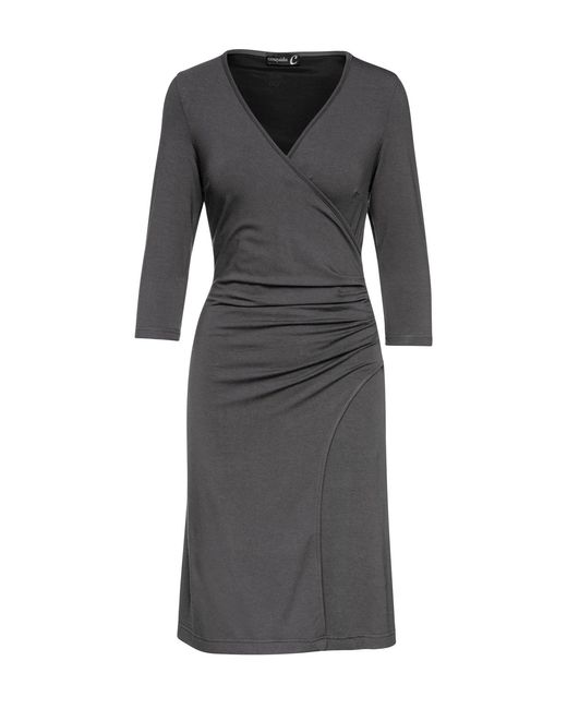 Conquista Black Dark Faux Wrap Dress