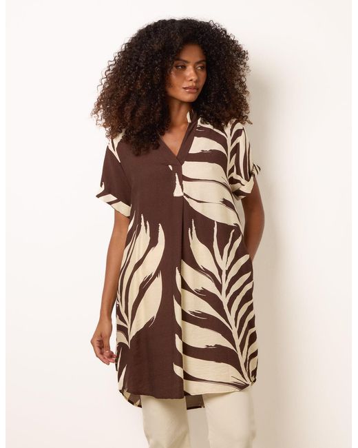 Blue Vanilla Brown Palm Print Tunic Top