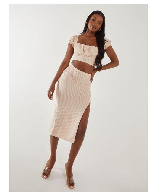Pink Vanilla Vanilla Textured Jersey Puff Sleeve Top in Brown Lyst UK