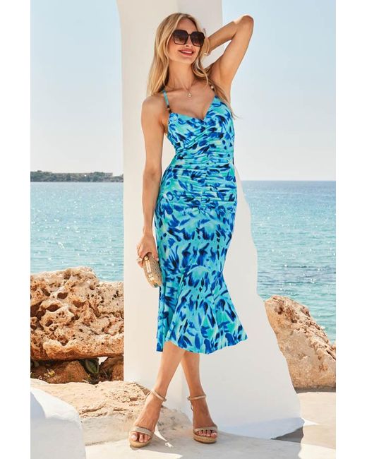 Sosandar Blue Oceana Cross Back Midi Dress