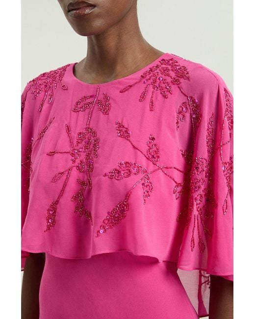 Karen Millen Pink Petite Beaded Cape Detail Maxi Dress