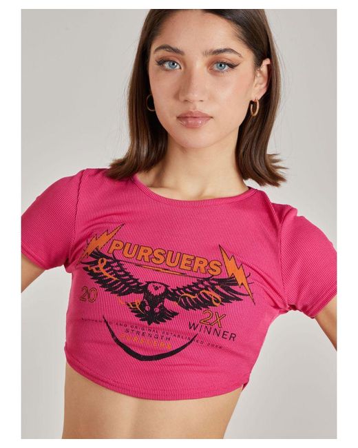 Pink Vanilla Pink Cropped Ribbed Band Tee