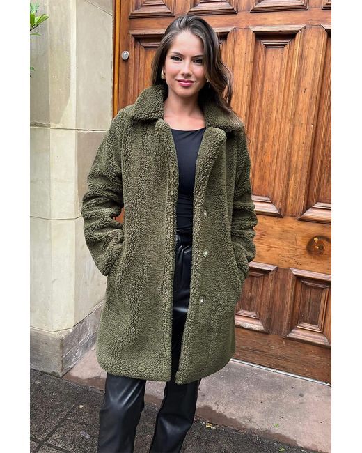 AX Paris Green Longline Teddy Coat