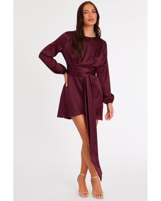 Quiz Red Burgundy Satin Draped Mini Dress