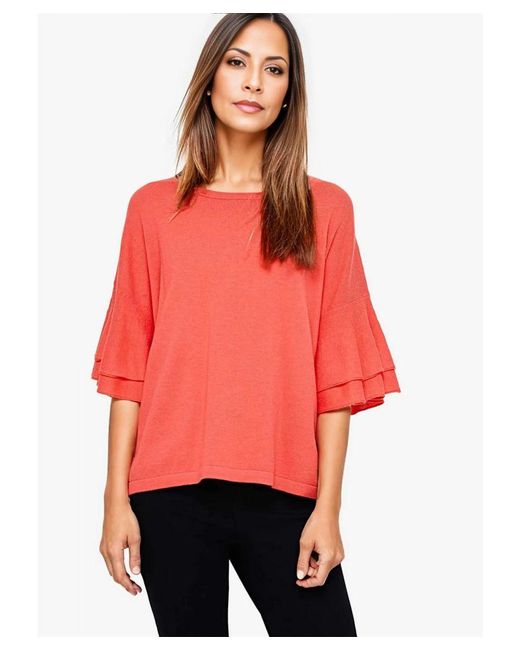 Phase Eight Red Frill Sleeve Knit Top