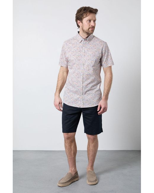 MAINE White Floral Print Short Sleeve Shirt Cotton for men