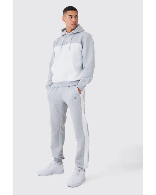 BoohooMAN Blue Regular Fit Man Signature Colour Block Hooded Tracksuit for men