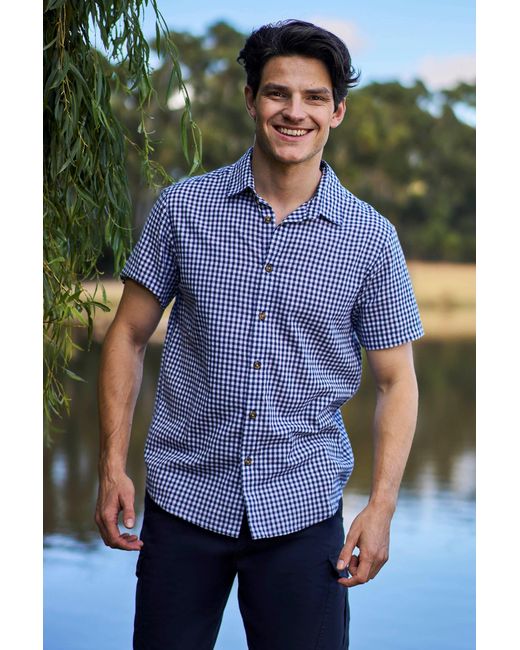 Mountain Warehouse Blue 'Weekender' Short Sleeve Shirt 100% Cotton Lightweight Breathable Top for men