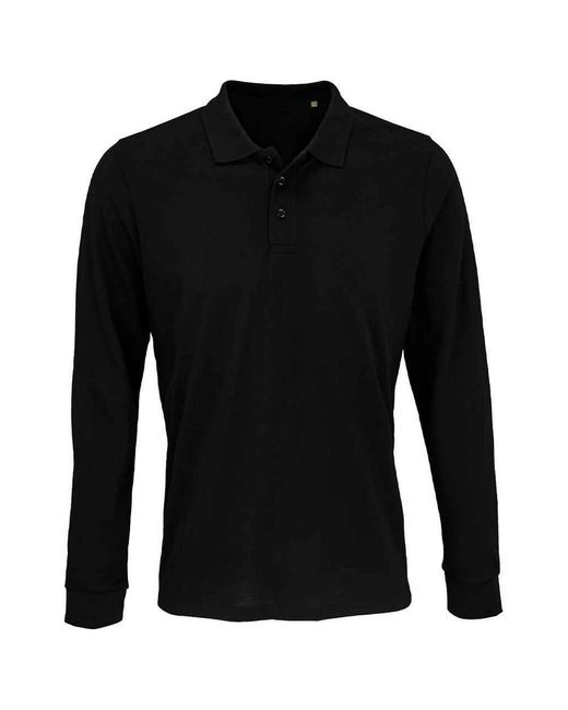 Sol's Black Adult Prime Pique Long-Sleeved Polo Shirt