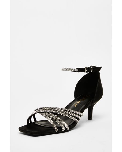 Quiz Black Wide Fit Diamante Short Heels