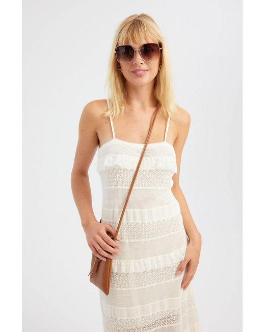 Hiccup White Square Neck Crochet Strappy Maxi Dress