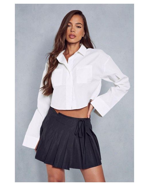 MissPap White Tie Detail Pleated Woven Mini Skirt
