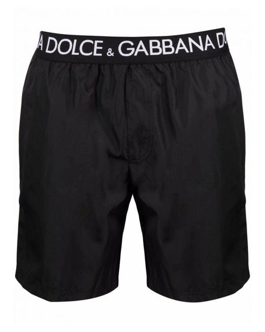 Dolce & Gabbana Black Logo Waistband Swim Shorts for men