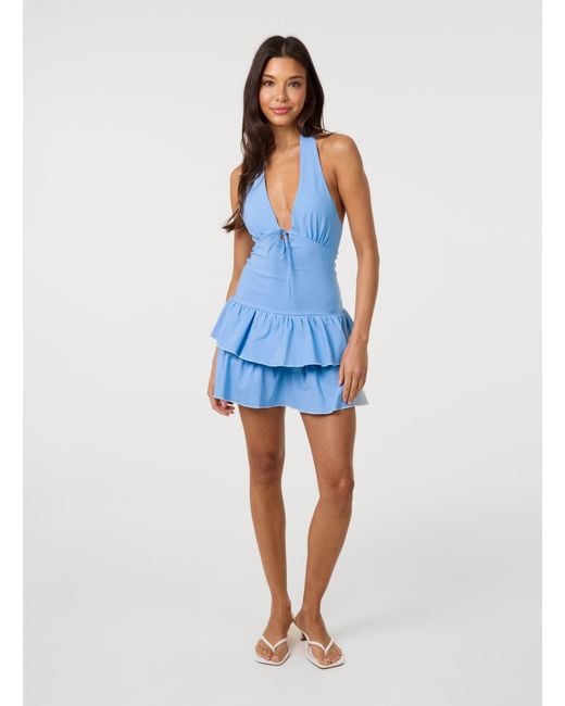 Pink Vanilla Blue Bengaline Keyhole Halter Neck Dress